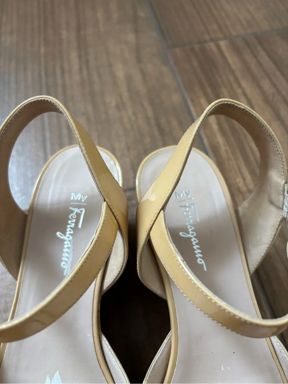 Salvatore Ferragamo Patent Leather My Sunset Cork Wedge Sandals Size 7.5 M
